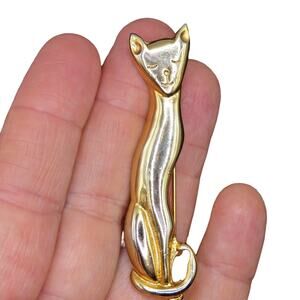 Elegant Gold and Silver Cat Brooch